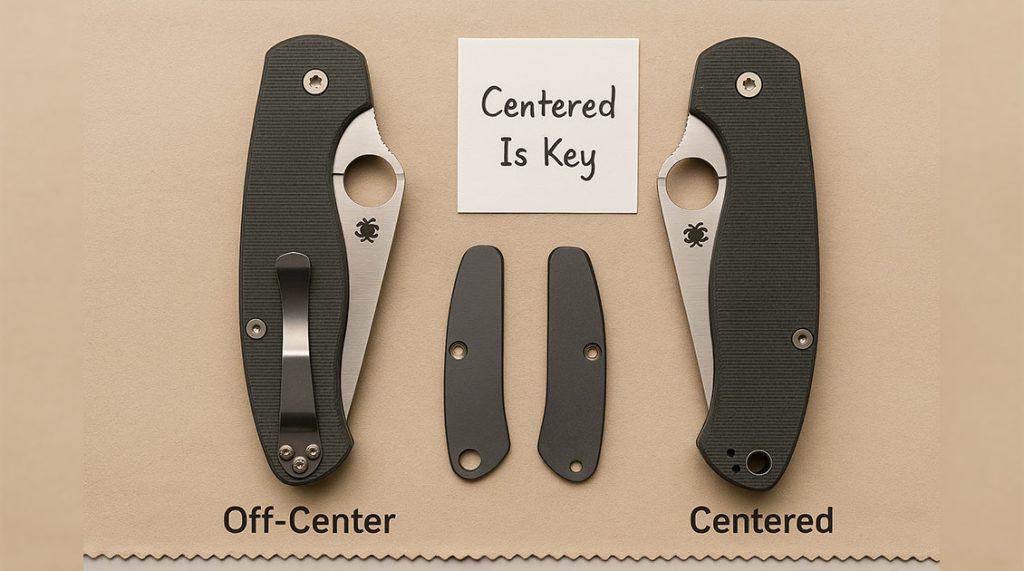 Off-center Spyderco blade being adjusted with a Torx driver